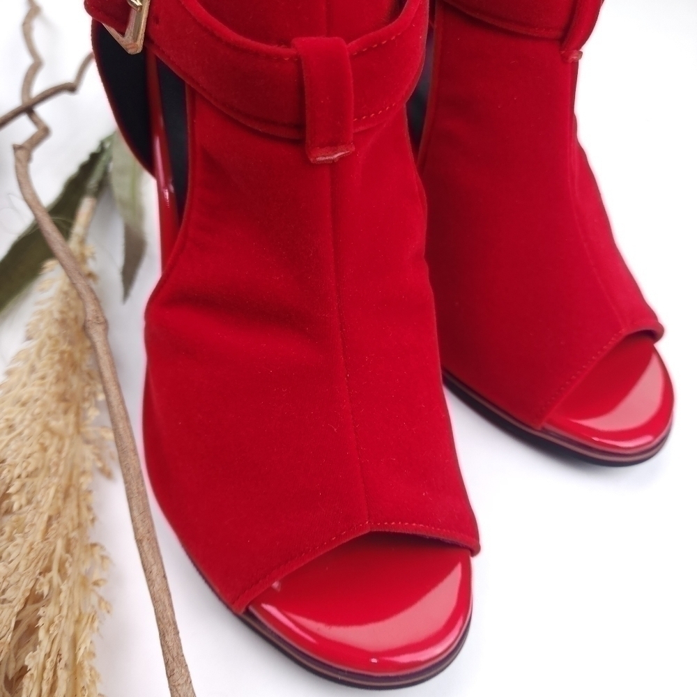 Red Velvet Ankle Boots Size 36 - Picture 7 of 8